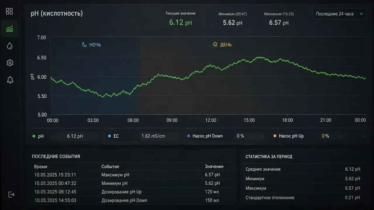 График изменения кислотности за сутки